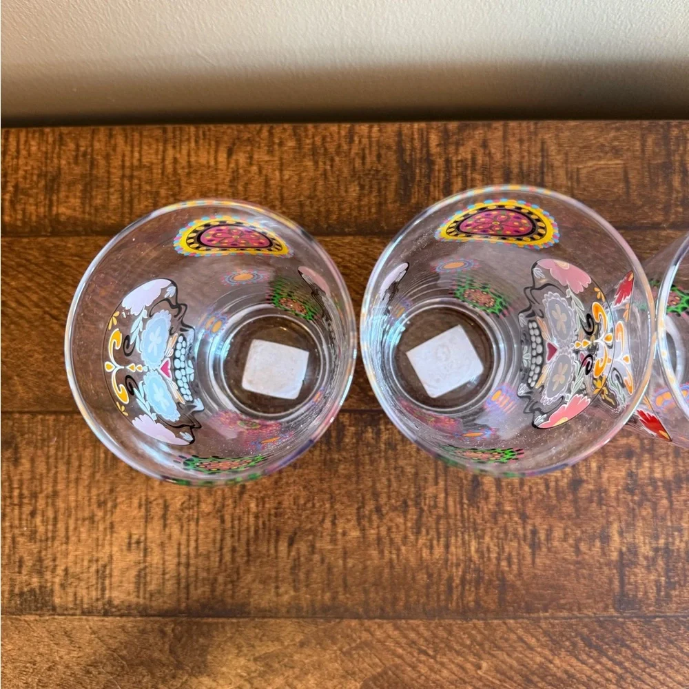 RARE NWT Pier One Sugar Skull Dias de Los Muertos/ Day of the Dead Glasses